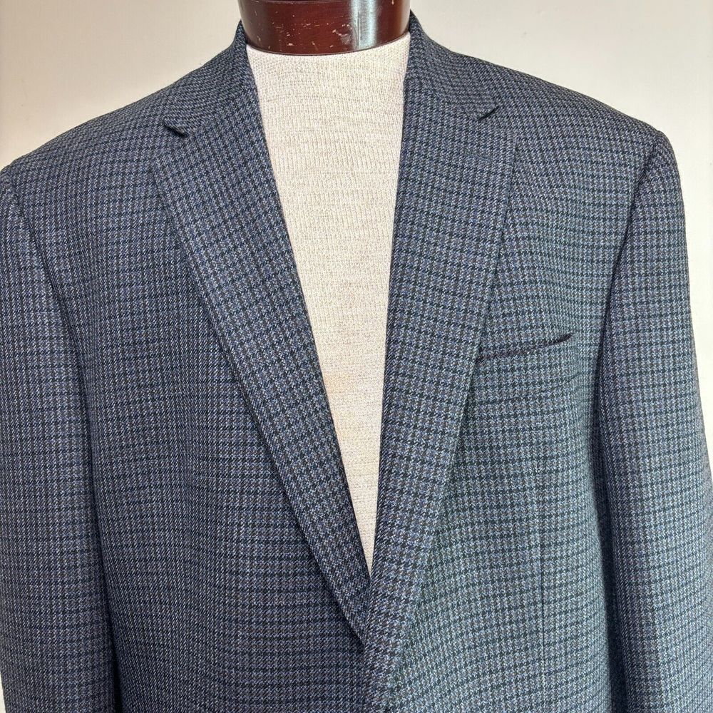 CHAPS 46L‎ Houndstooth Sport Coat Blazer 100% Lambswool Blue Gray Suit Jacket - Picture 2 of 9